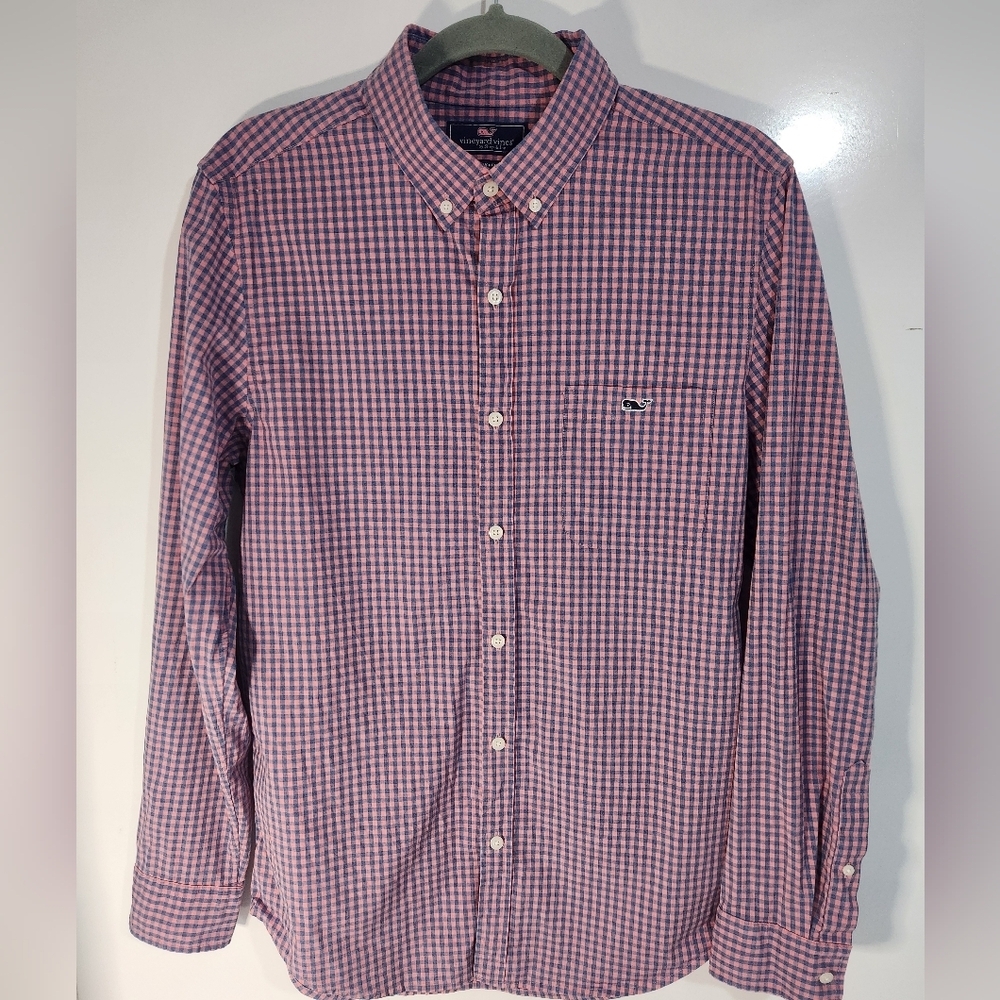 Vineyard Vines Men's Casual Pink Checkered Shirt, Size MED